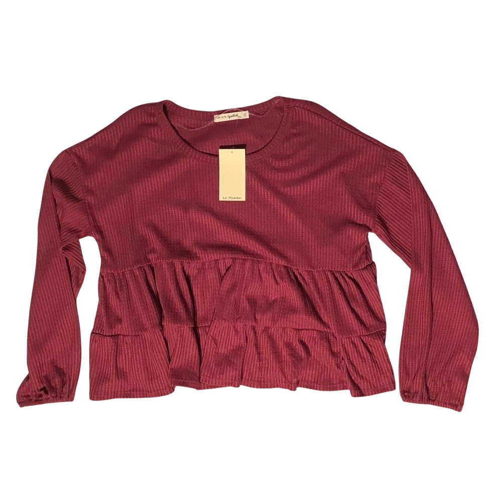Live To Be Spoiled Women's Top 3XL Waffle Knit Cropped Long Sleeves Babydoll New